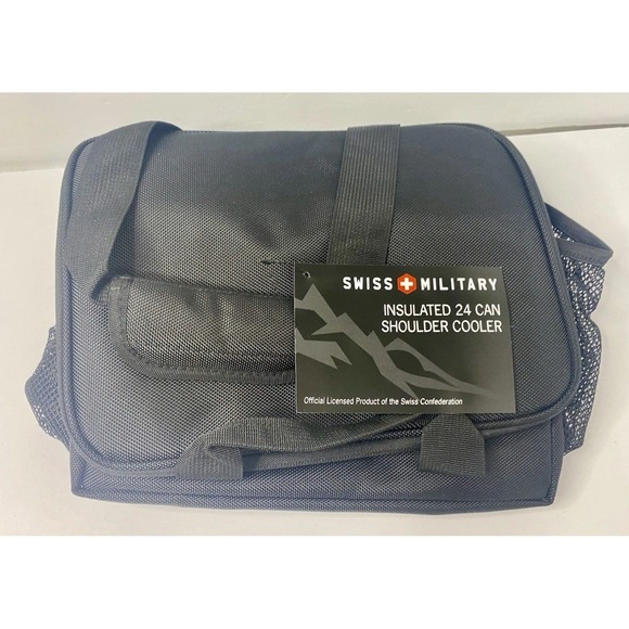 SWISS Military Insulated 24 Can Shoulder Cooler Bag Black New W/ Shoulder Strap - Picture 1 of 16